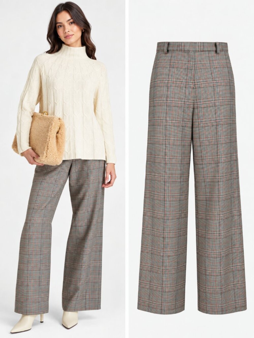Rosetta Getty Prince of Wales Wool Wide Leg Trousers Size 10 NWT
